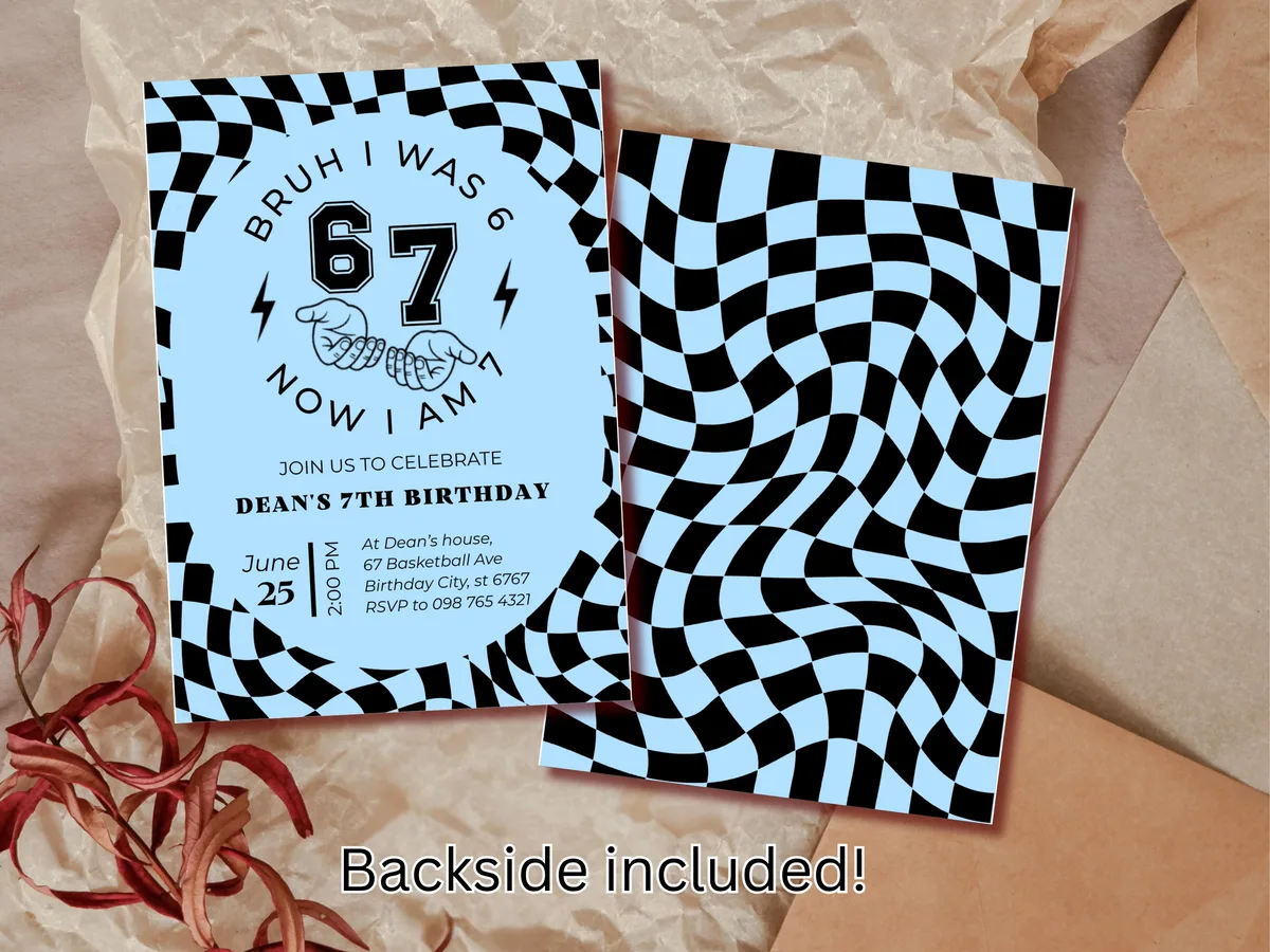 Bruh I Was 6 Now I Am 7 — Blue Birthday Invitation — preview 2