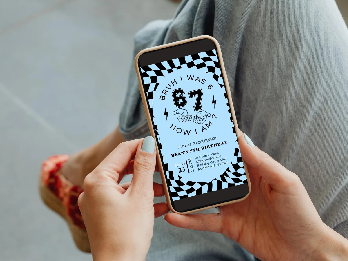Bruh I Was 6 Now I Am 7 — Blue Birthday Invitation — preview 3