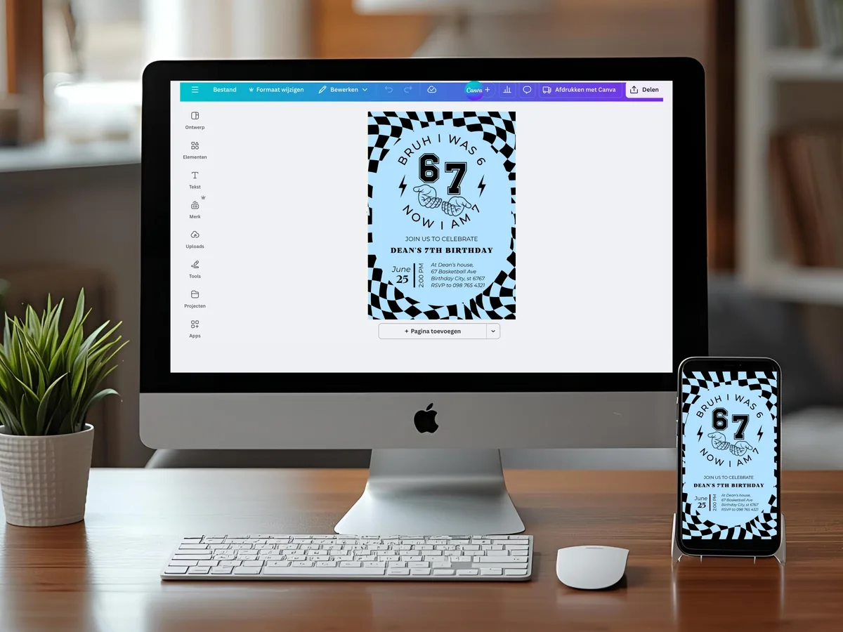 Bruh I Was 6 Now I Am 7 — Blue Birthday Invitation — preview 4