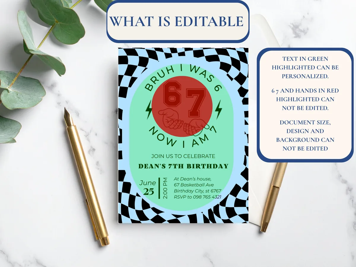 Bruh I Was 6 Now I Am 7 — Blue Birthday Invitation — preview 5