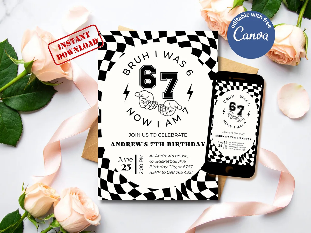 Bruh I Was 6 Now I Am 7 Birthday Invitation — preview 2