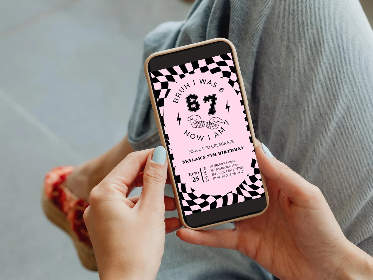 Bruh I Was 6 Now I Am 7 — Pink Birthday Invitation — preview 3