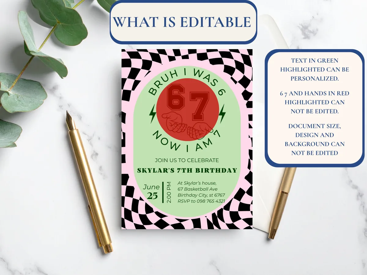 Bruh I Was 6 Now I Am 7 — Pink Birthday Invitation — preview 5