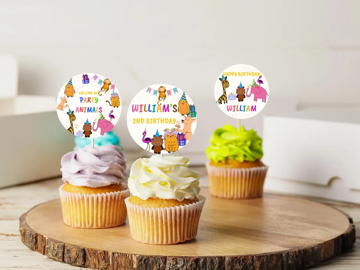 Colorful Animal Birthday Cupcake Toppers — preview 2