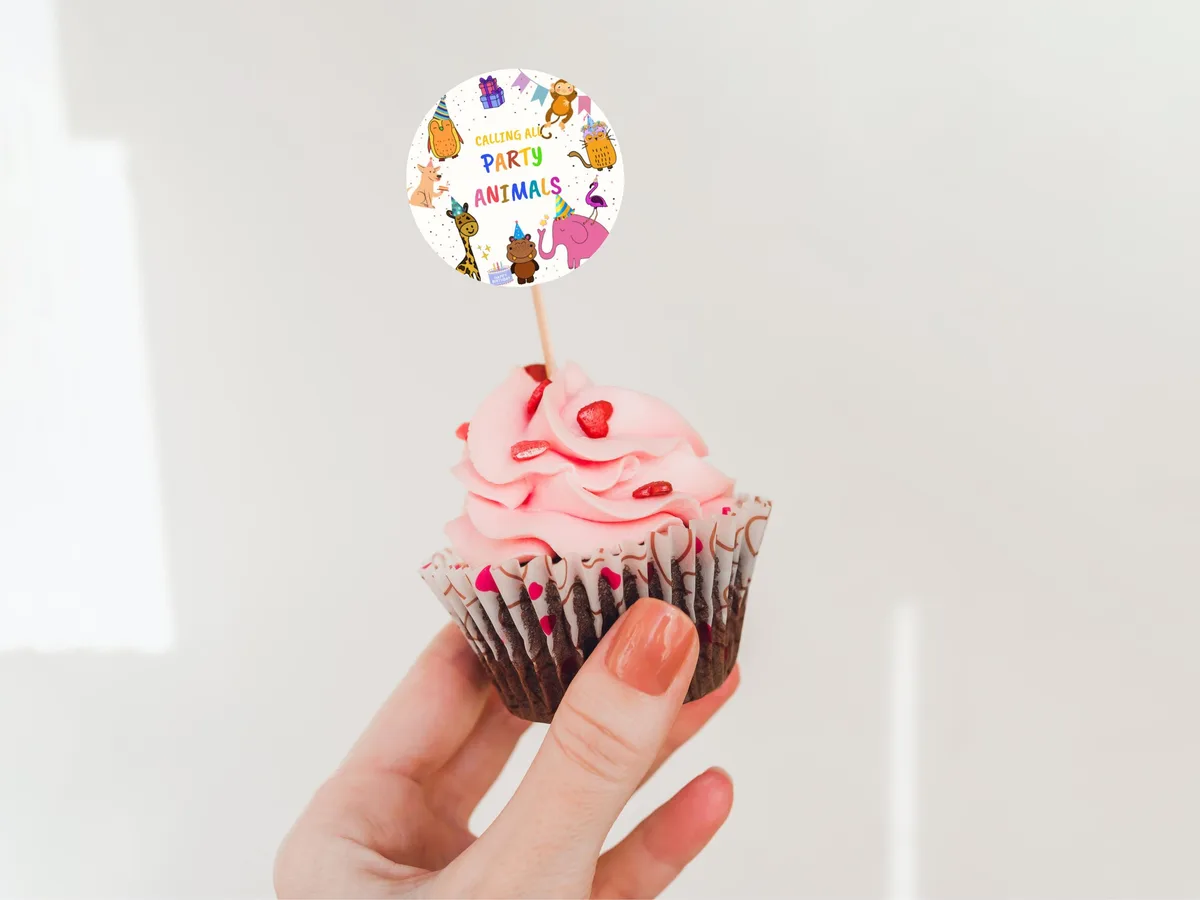 Colorful Animal Birthday Cupcake Toppers — preview 5