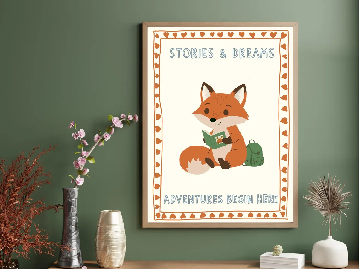 Woodland Fox Nursery Wall Art — editable Canva template