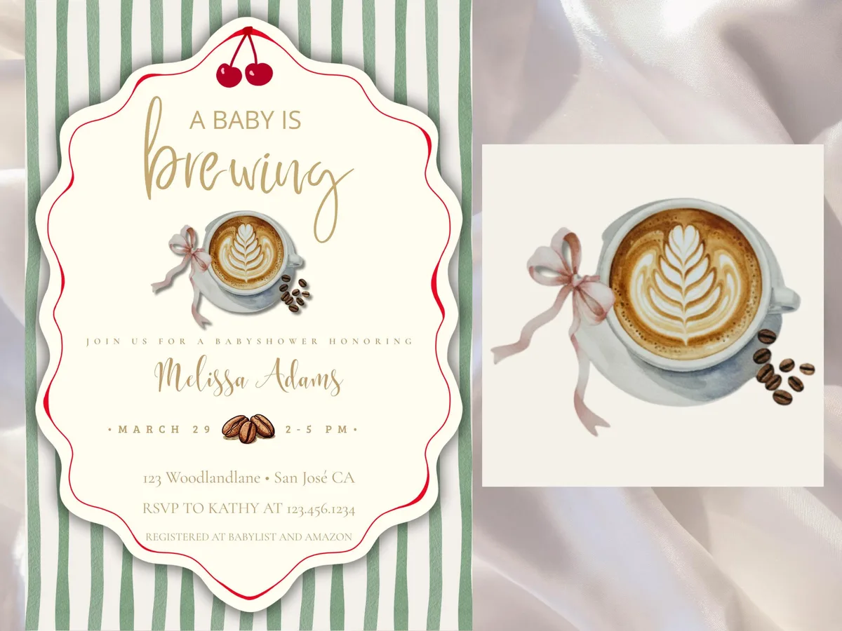 Baby is Brewing Coffee Baby Shower Invitation — preview 2