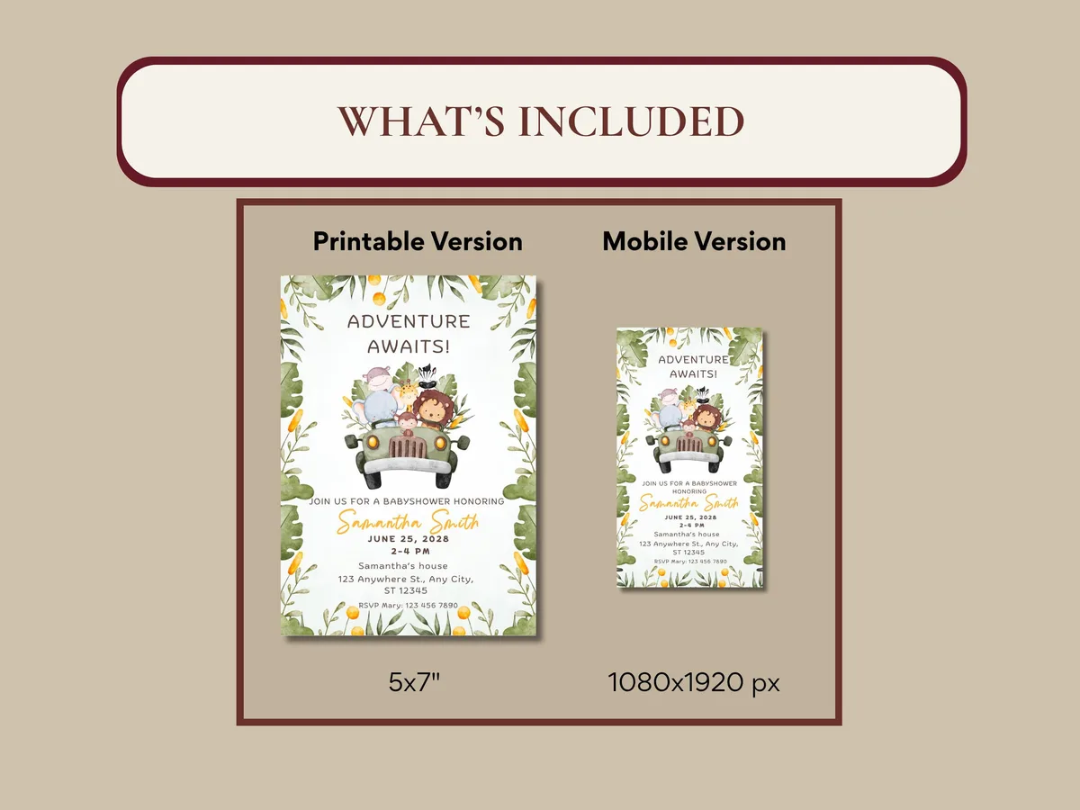 Adventure Awaits Safari Baby Shower Invitation — preview 4