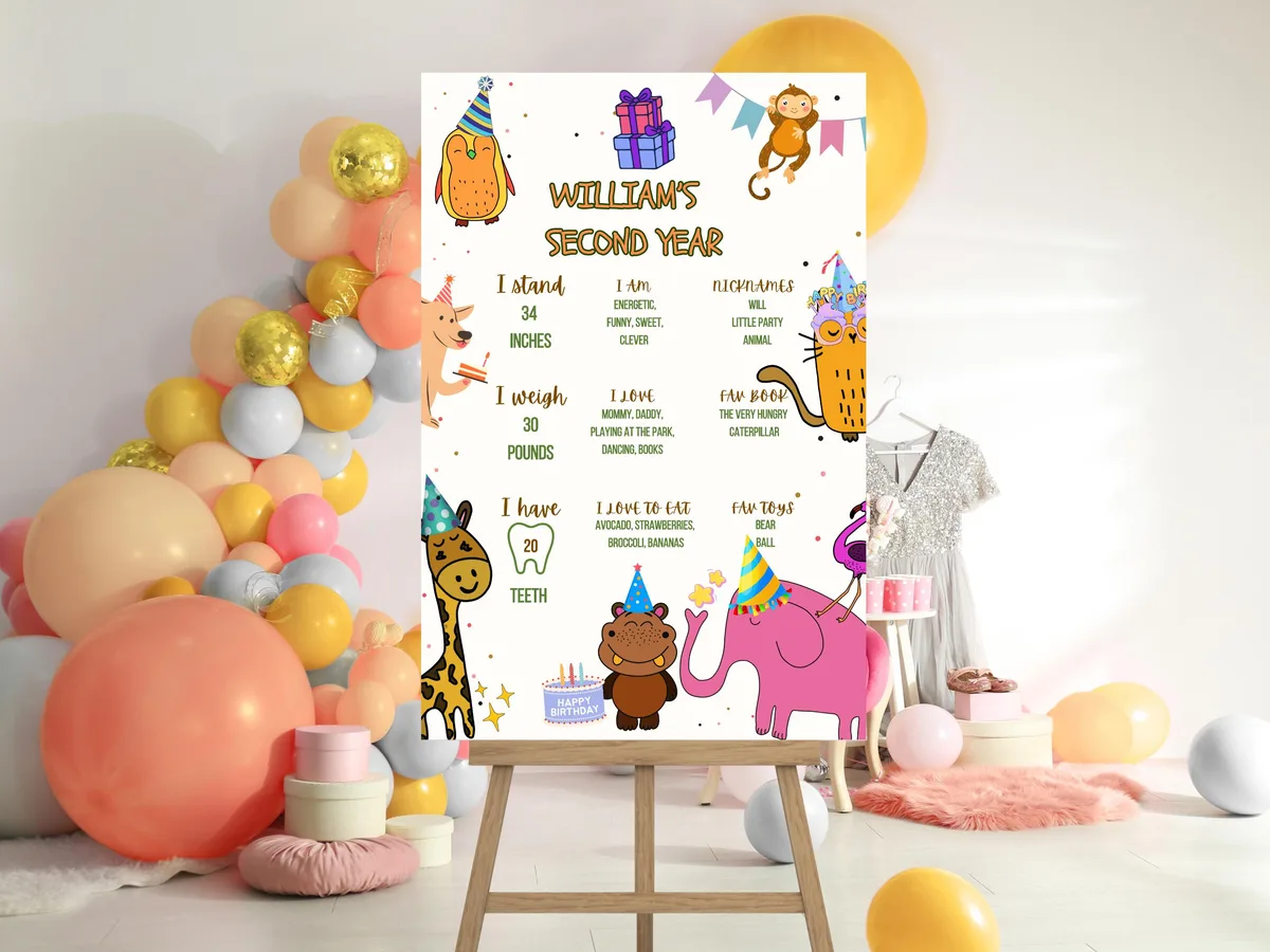 Colorful Animal Birthday Milestone Board — preview 2