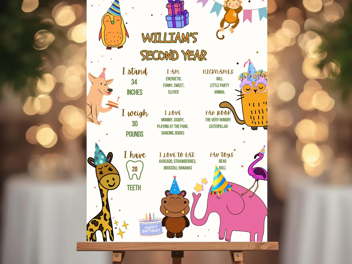 Colorful Animal Birthday Milestone Board — preview 3