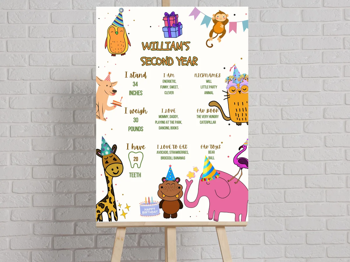 Colorful Animal Birthday Milestone Board — preview 4