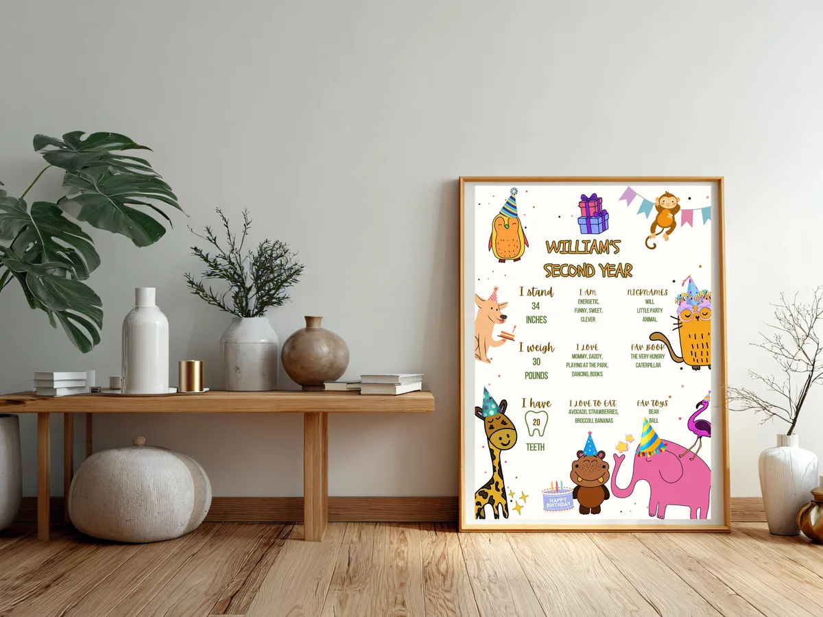 Colorful Animal Birthday Milestone Board — preview 5