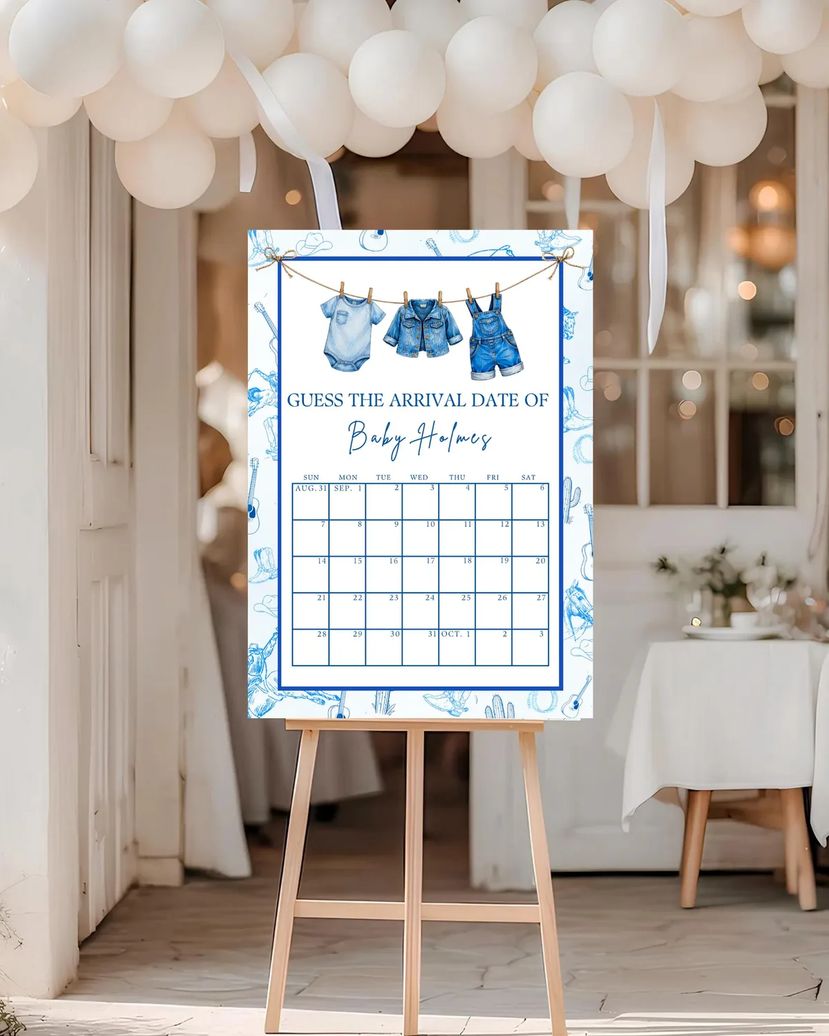 Blue Jean Arrival Date Game — editable Canva template