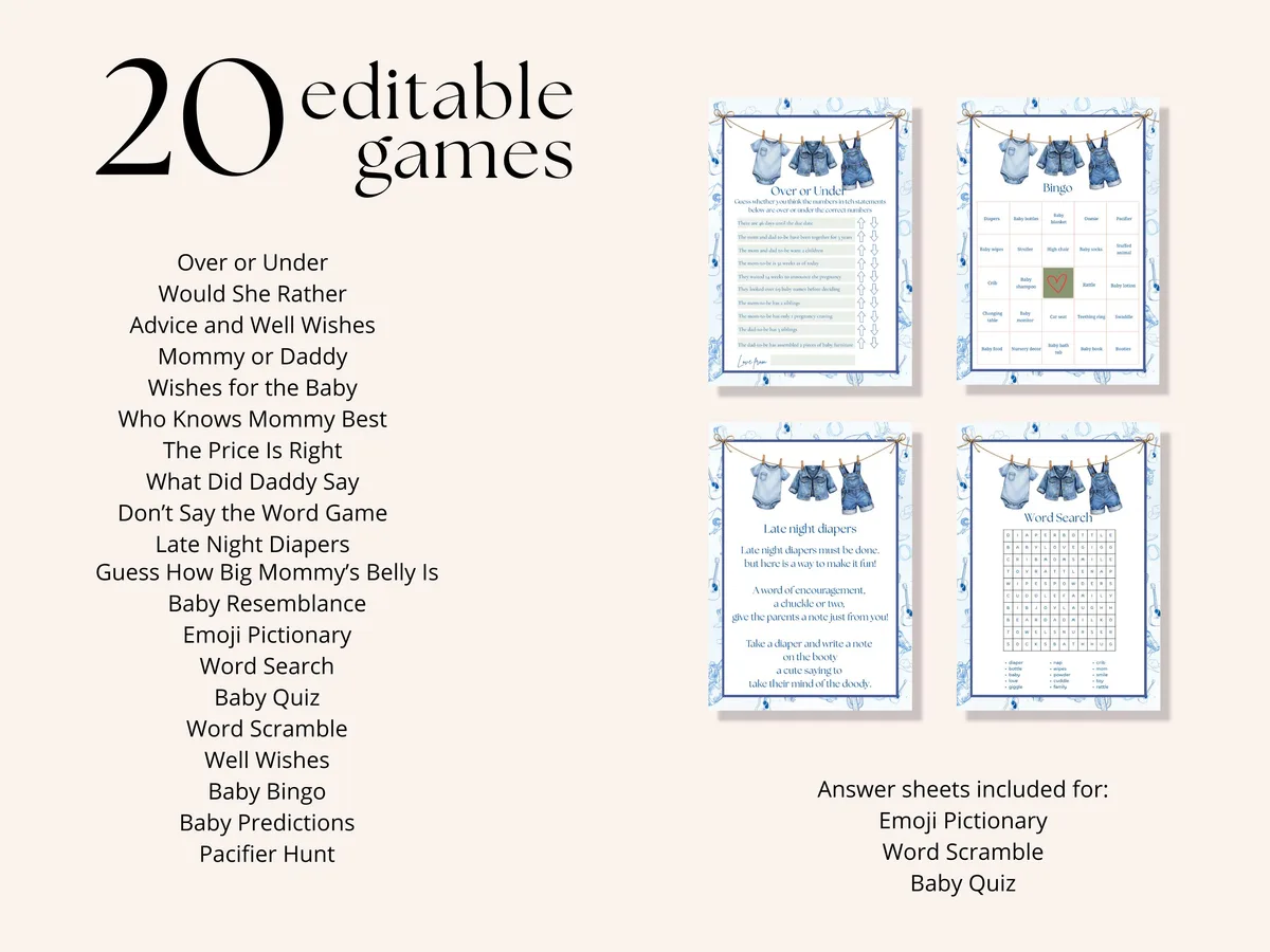 Blue Jean Baby Shower Games Bundle — preview 2