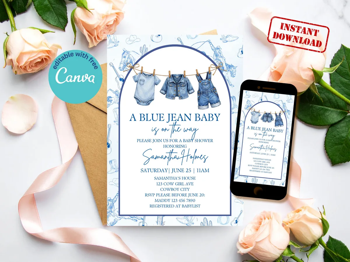 Blue Jean Baby Shower Invitation — preview 2