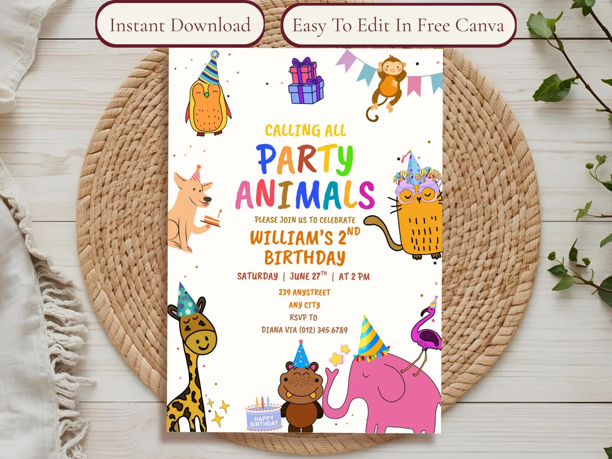 Calling All Party Animals Birthday Invitation — preview 2