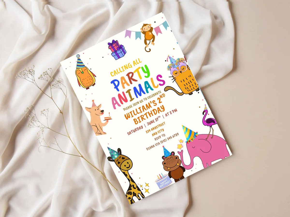 Calling All Party Animals Birthday Invitation — preview 3