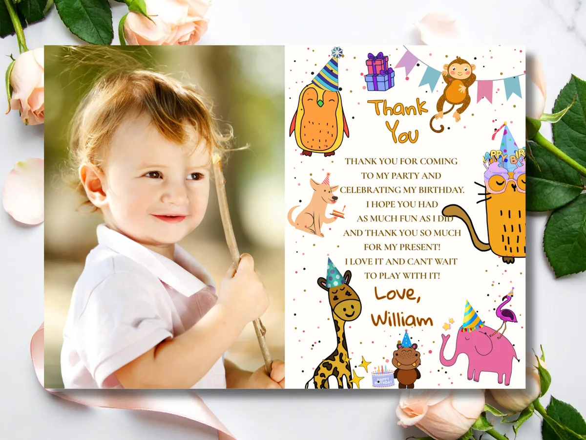 Calling All Party Animals Thank You Card — preview 2