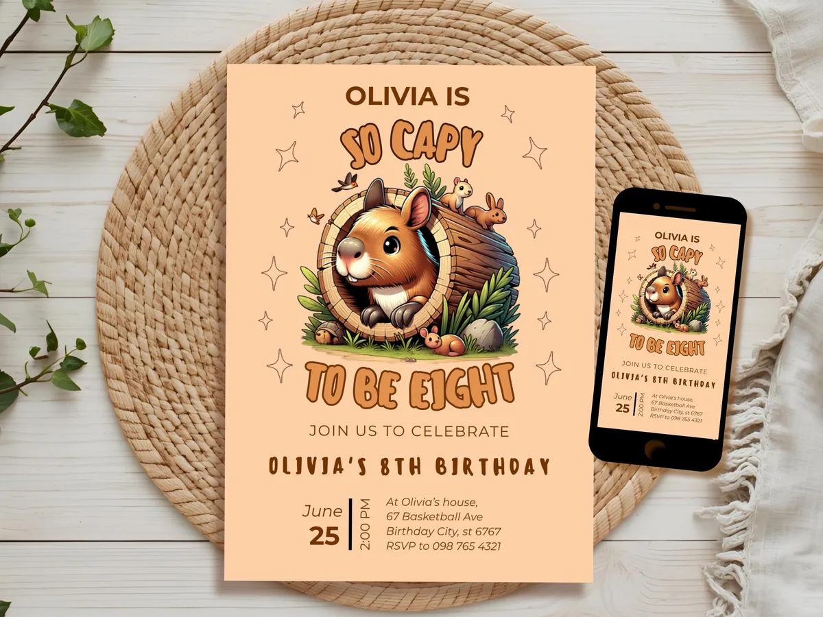 Kawaii Capybara Birthday Invitation — preview 2