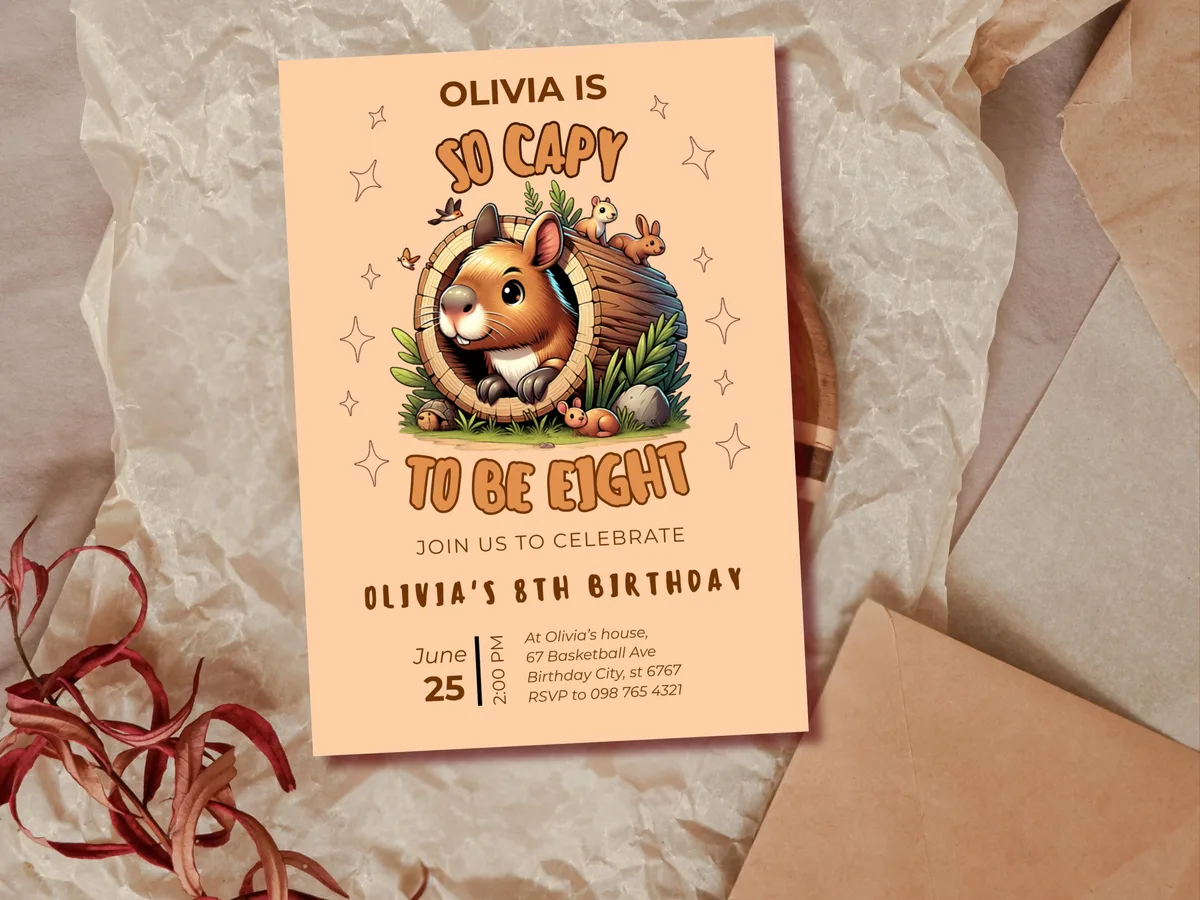 Kawaii Capybara Birthday Invitation — preview 3