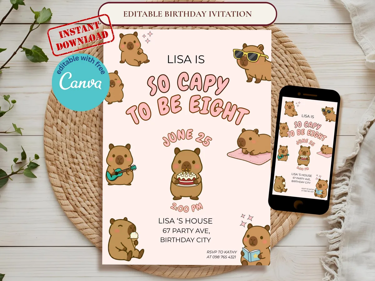 So Capy to Be Birthday Invitation — preview 2