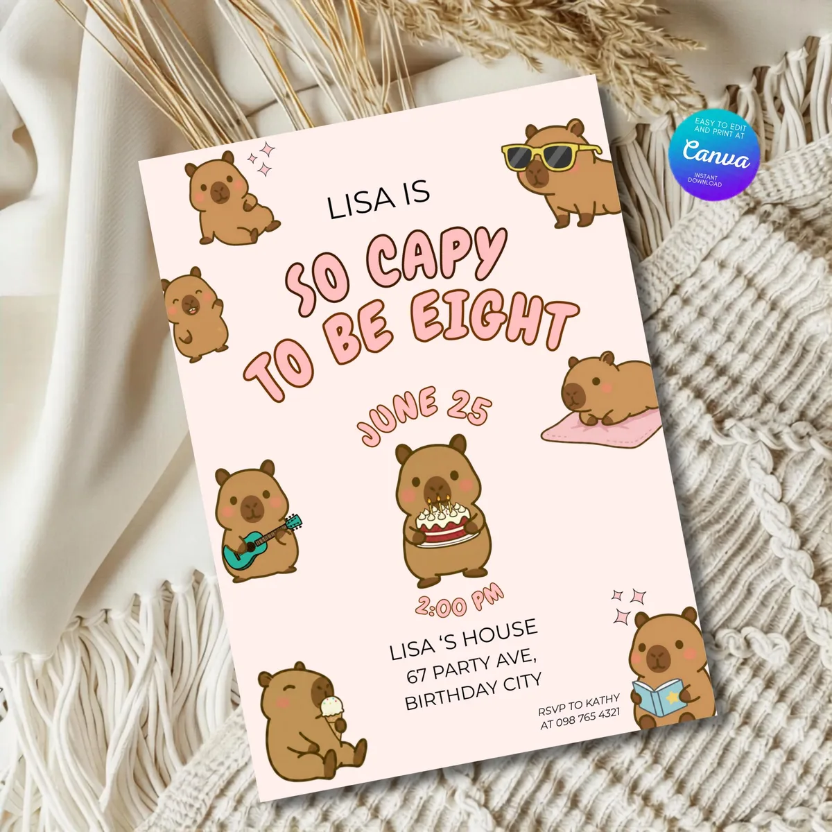 So Capy to Be Birthday Invitation — preview 3