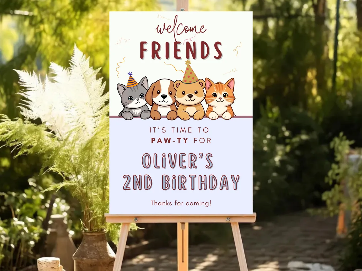 Let's Pawty Welcome Sign — editable Canva template