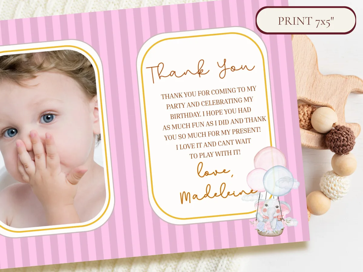 1st Birthday Thank You Card — preview 4