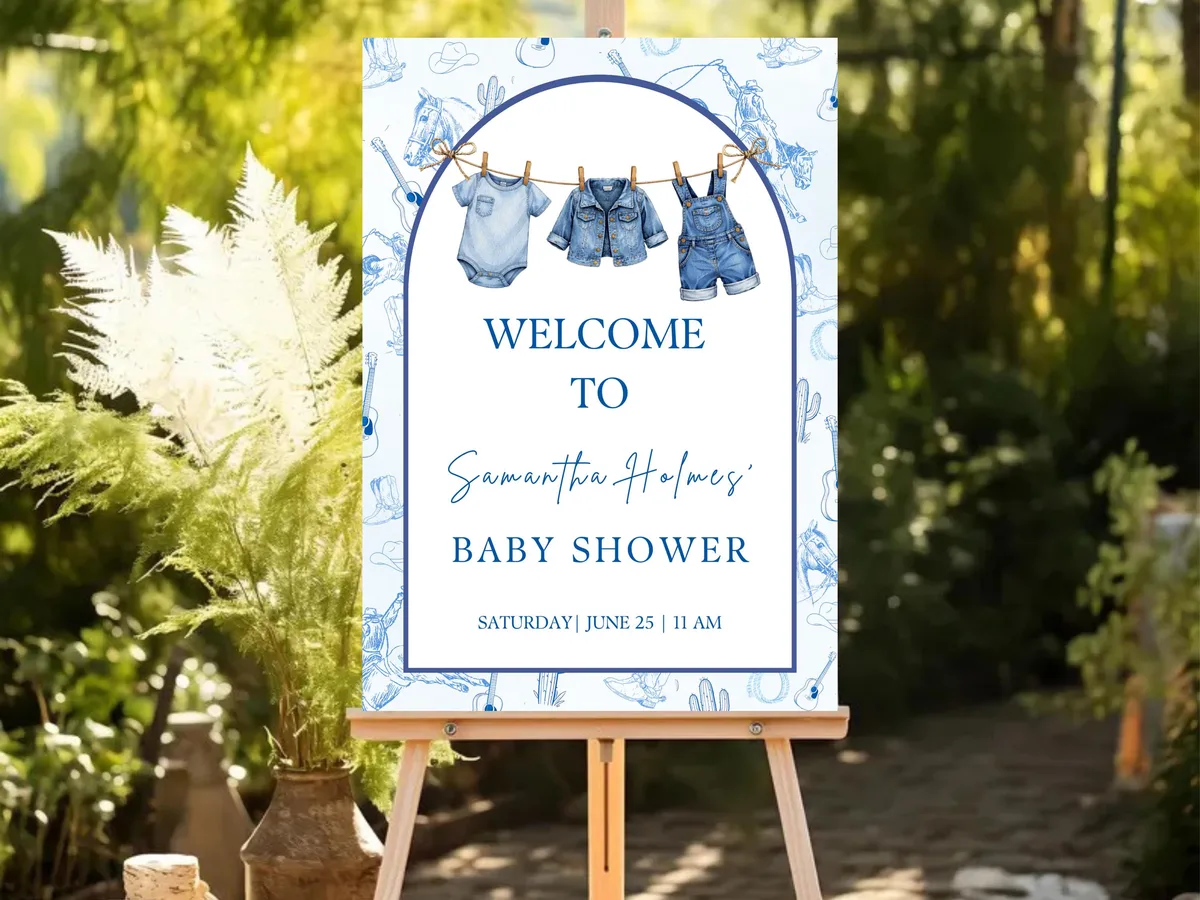 Blue Jean Baby Shower Welcome Sign — preview 2