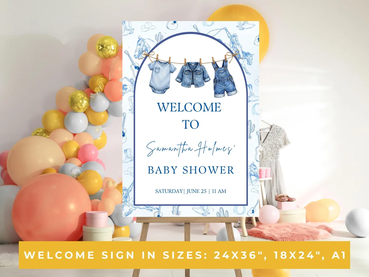 Blue Jean Baby Shower Welcome Sign — preview 3
