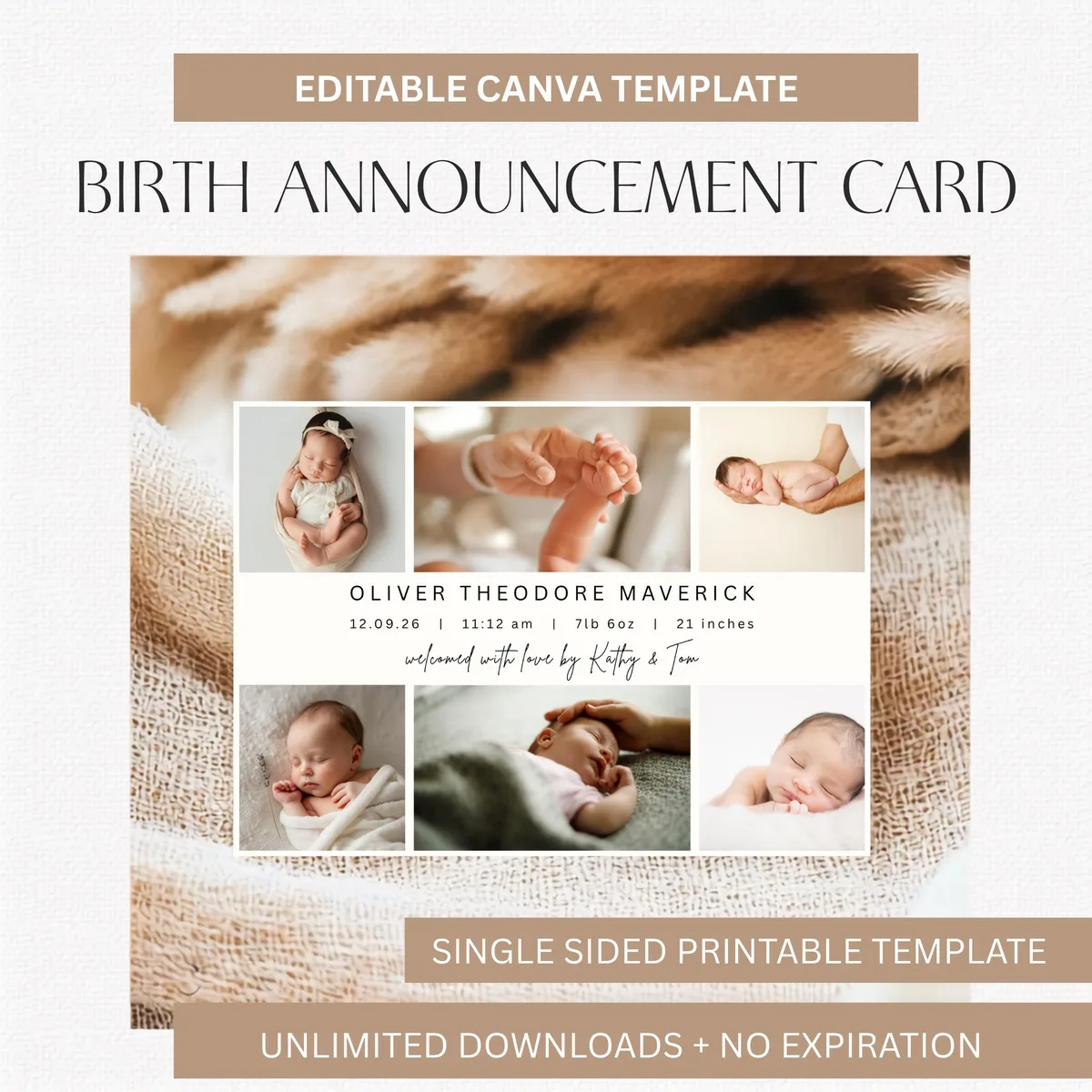 Newborn Birth Announcement Card — preview 2