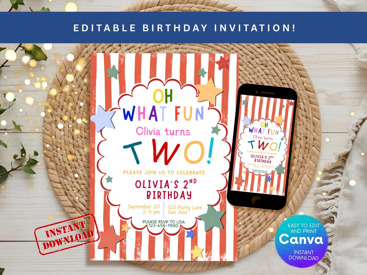 Colorful Red Second Birthday Invitation — preview 4