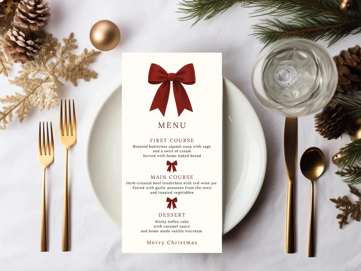 Red Velvet Bow Birthday Dinner Menu — preview 3