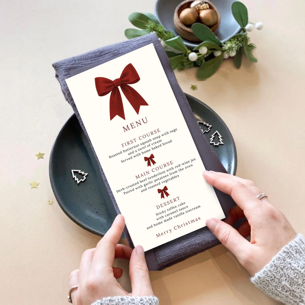 Red Velvet Bow Birthday Dinner Menu — preview 5