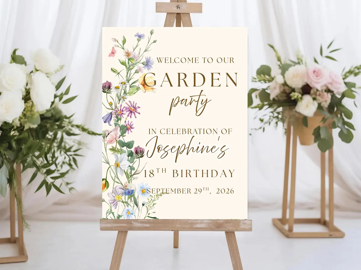 Wildflower Garden Birthday Welcome Sign — editable Canva template