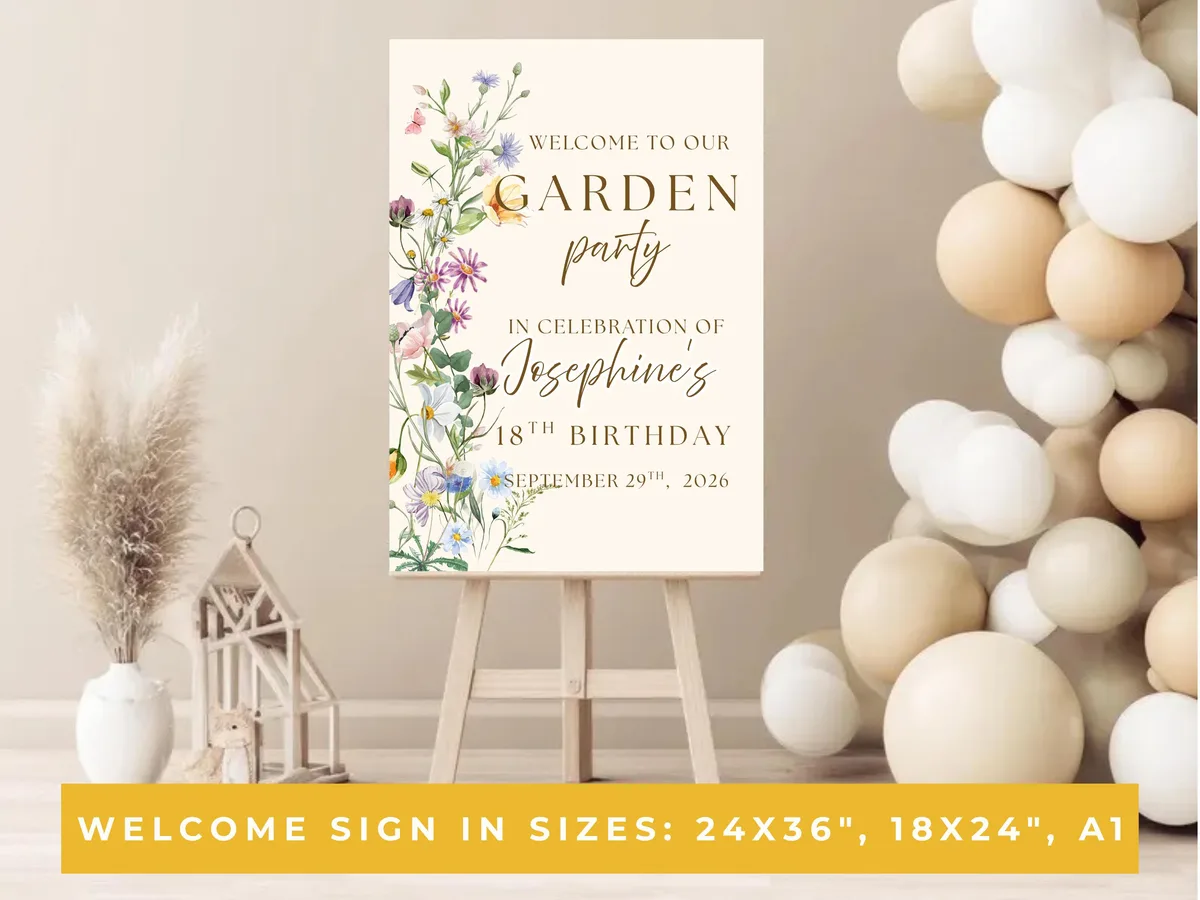 Wildflower Garden Birthday Welcome Sign — preview 2