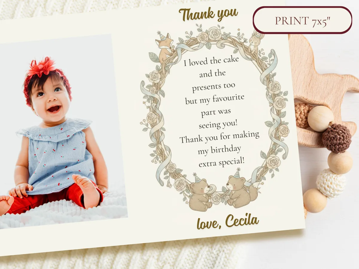 Woodland Birthday Thank You Card — preview 4