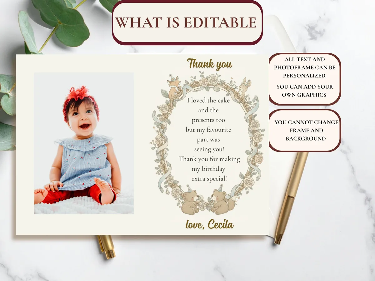 Woodland Birthday Thank You Card — preview 5