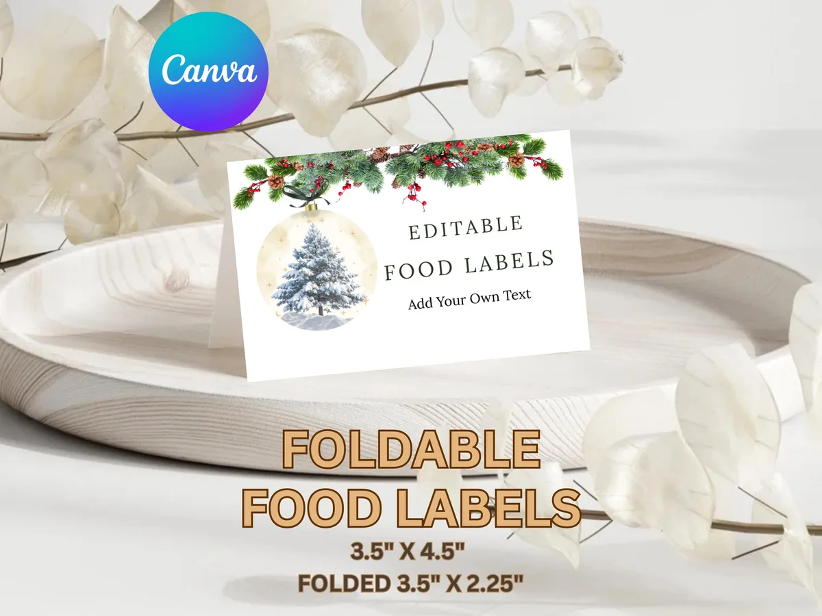 Green Bow Christmas Food Labels — editable Canva template
