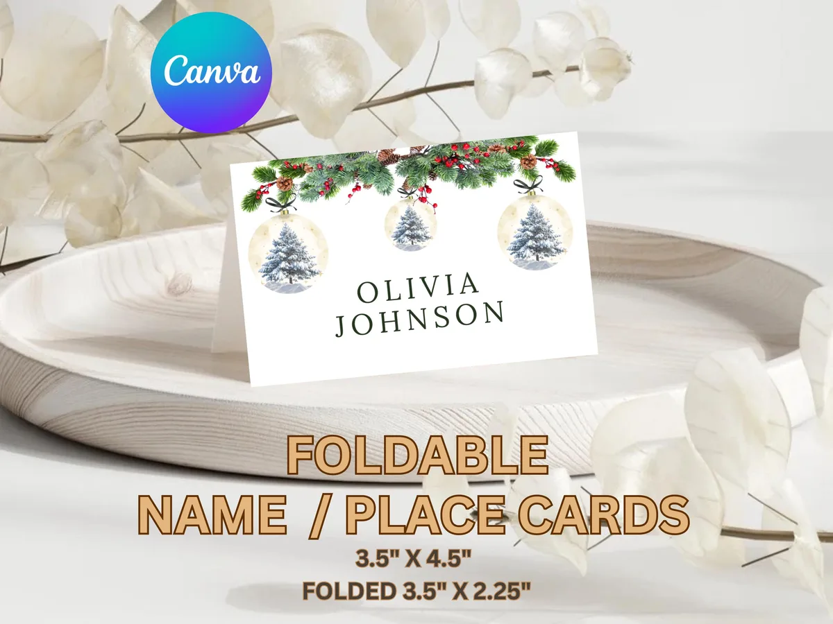 Christmas Table Name Tags — editable Canva template