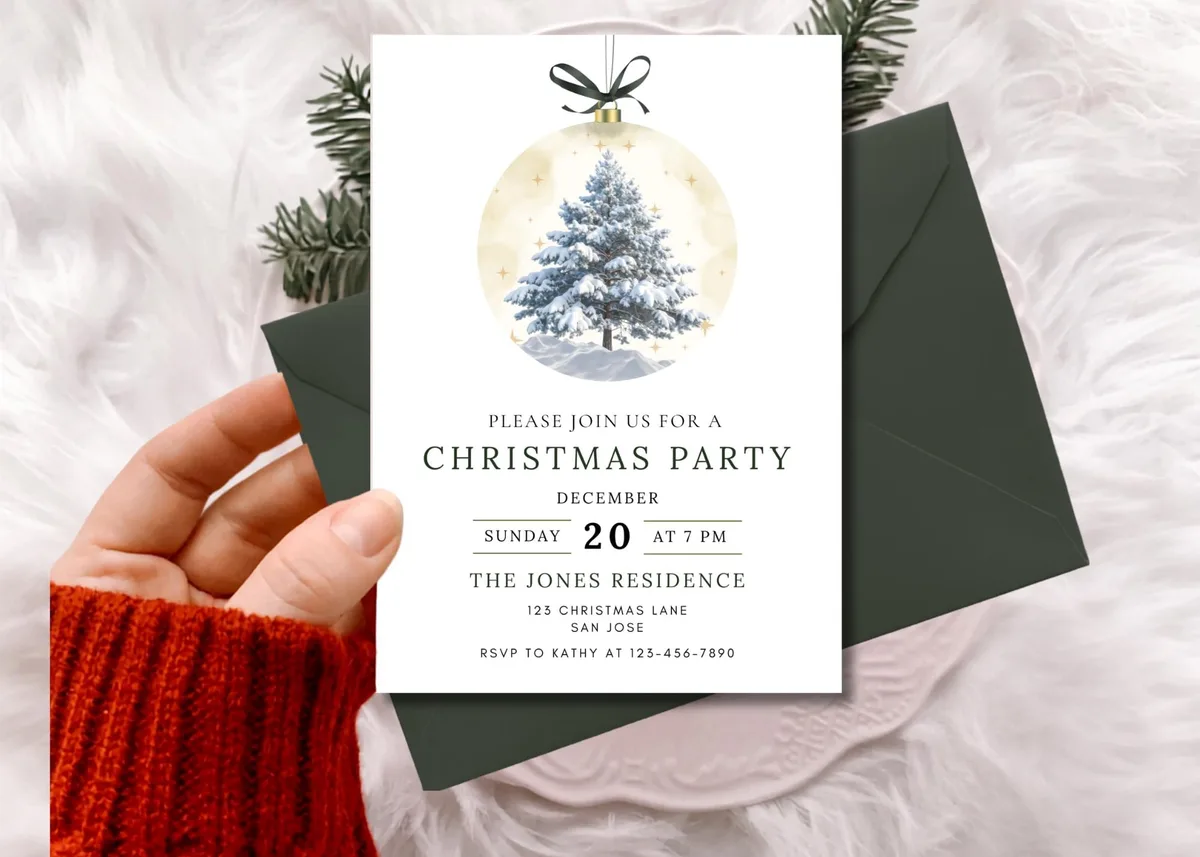 Green Bow Christmas Party Invitation — preview 2