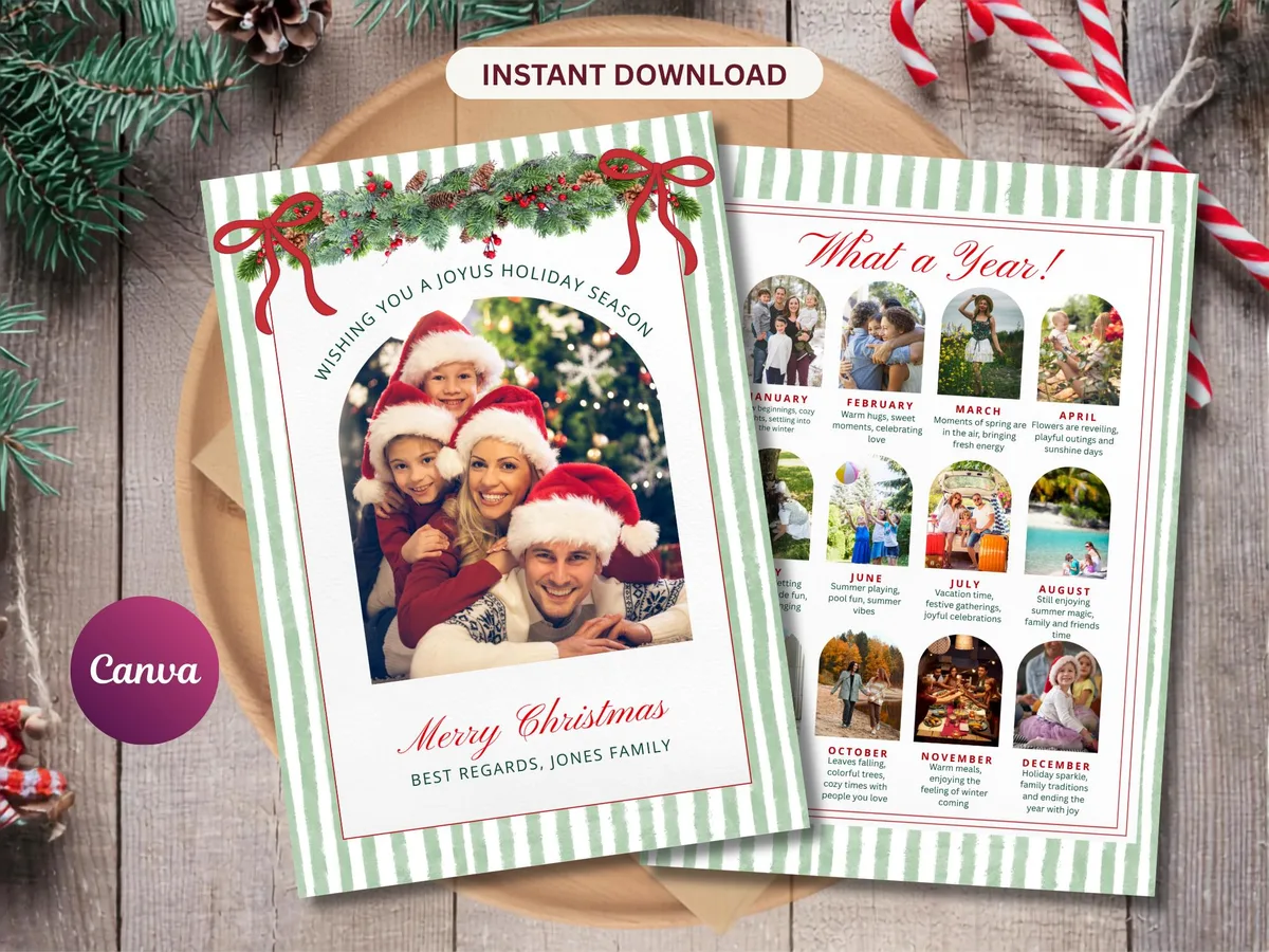 Sage Green Stripe Christmas Photo Card — preview 2