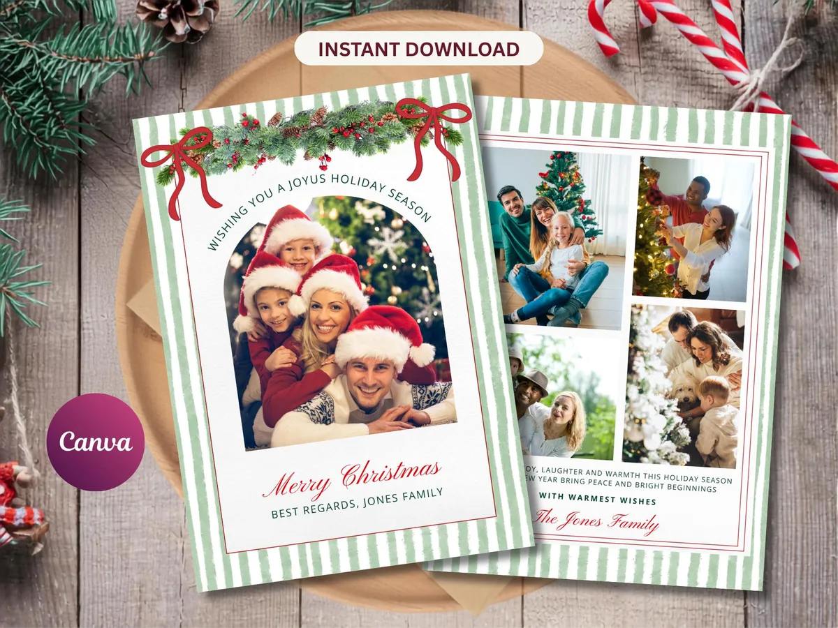 Sage Green Stripe Christmas Photo Card — preview 3