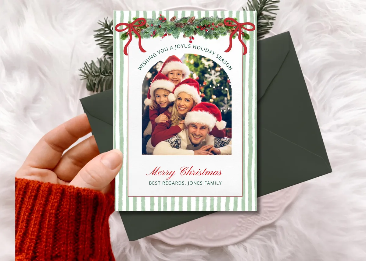 Sage Green Stripe Christmas Photo Card — preview 4