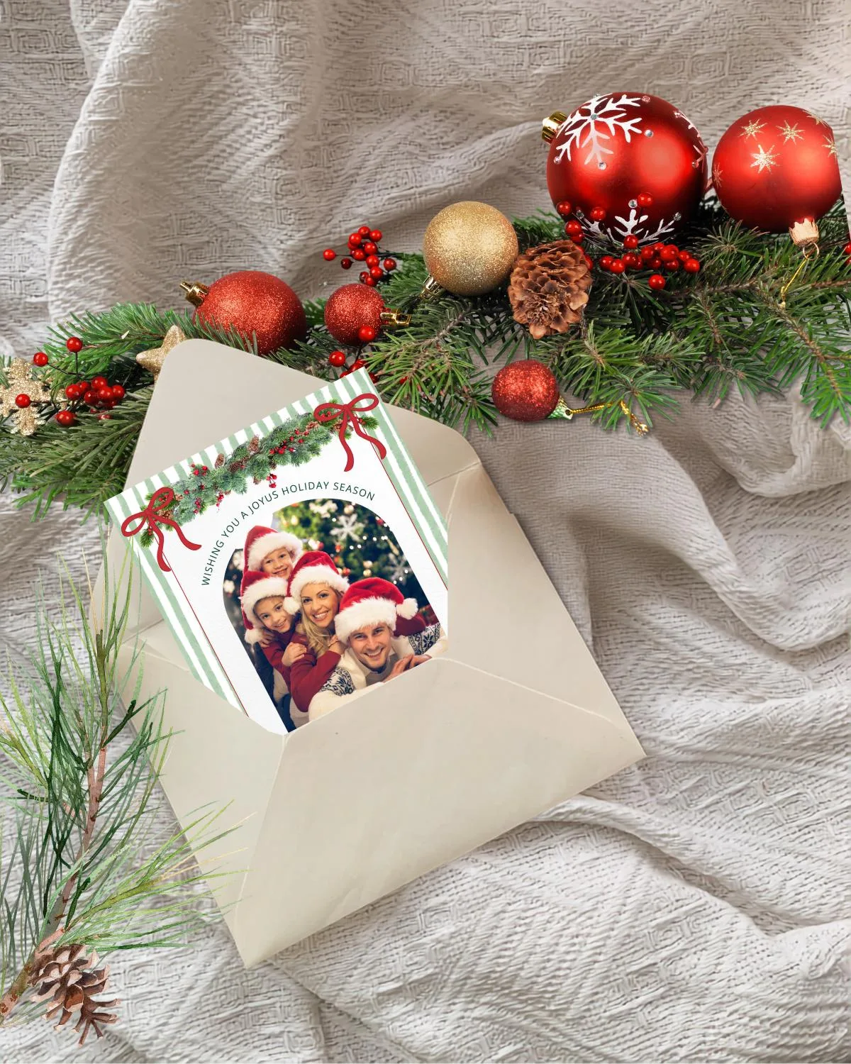 Sage Green Stripe Christmas Photo Card — preview 5