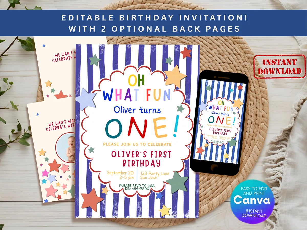 Colorful First Birthday Invitation — preview 2