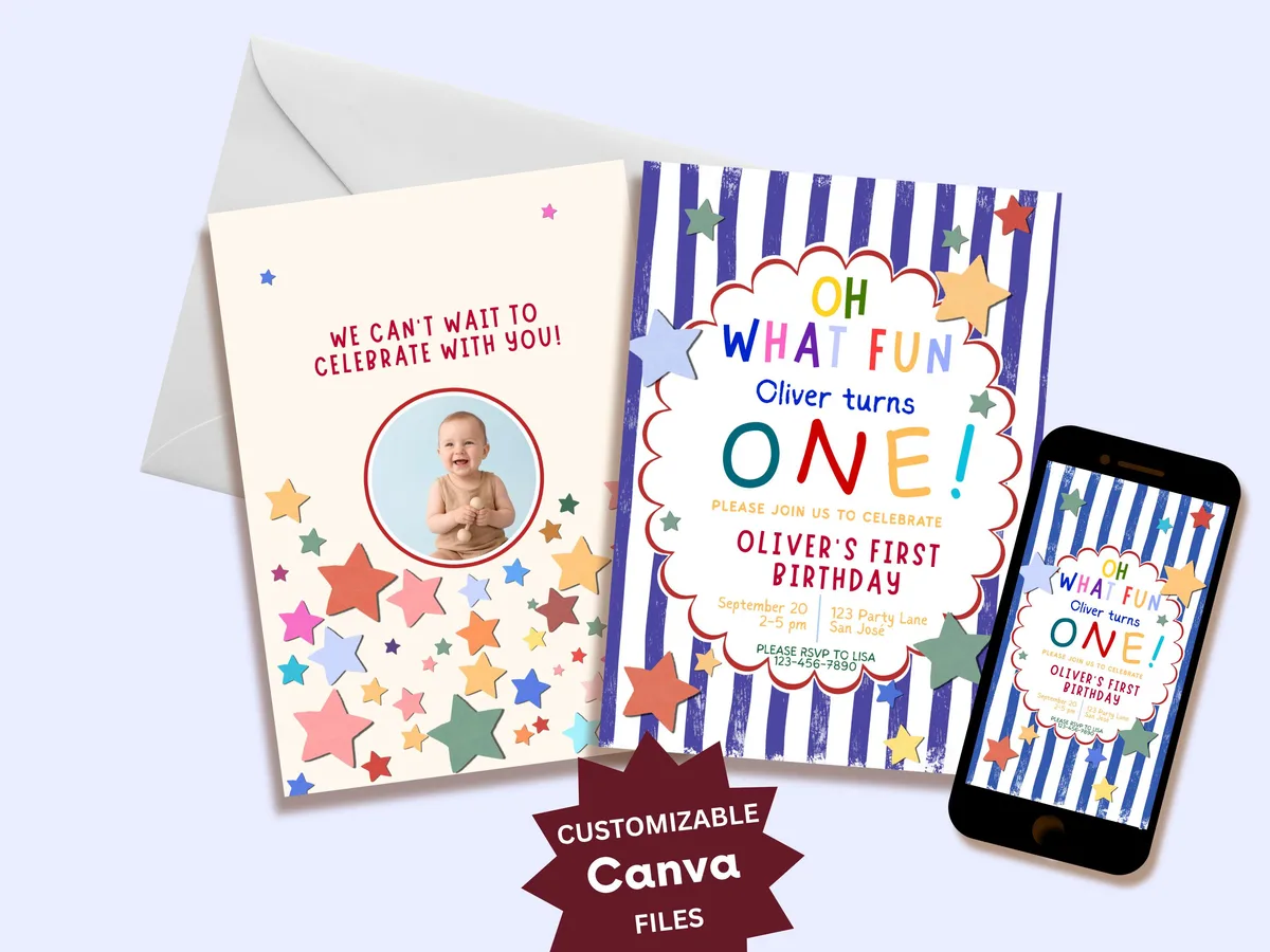 Colorful First Birthday Invitation — preview 3