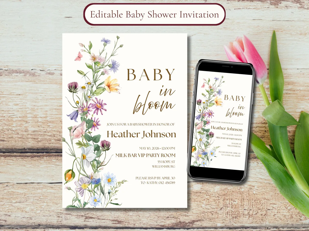 Wildflower Boho Baby Shower Invitation — preview 2