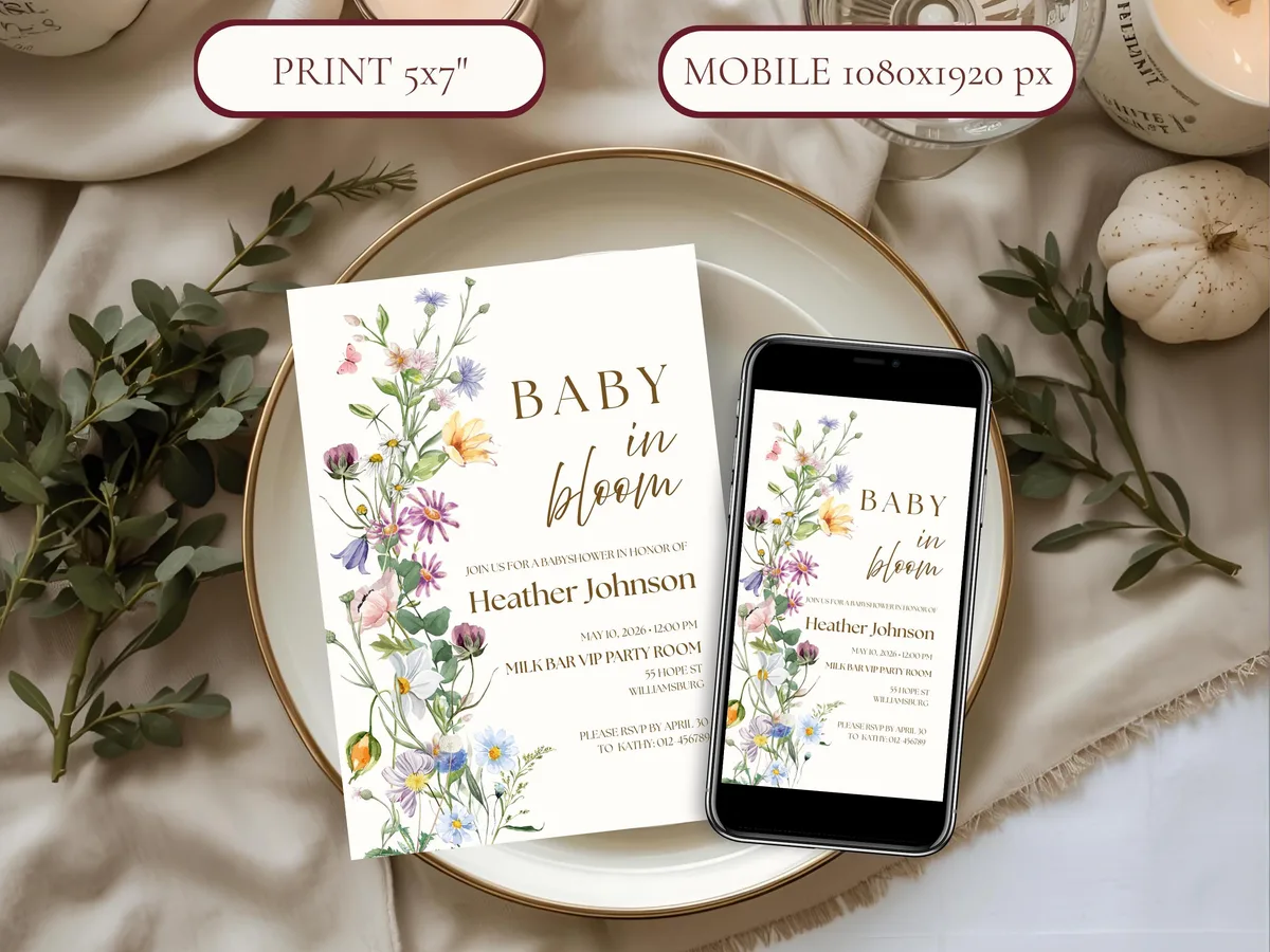 Wildflower Boho Baby Shower Invitation — preview 3