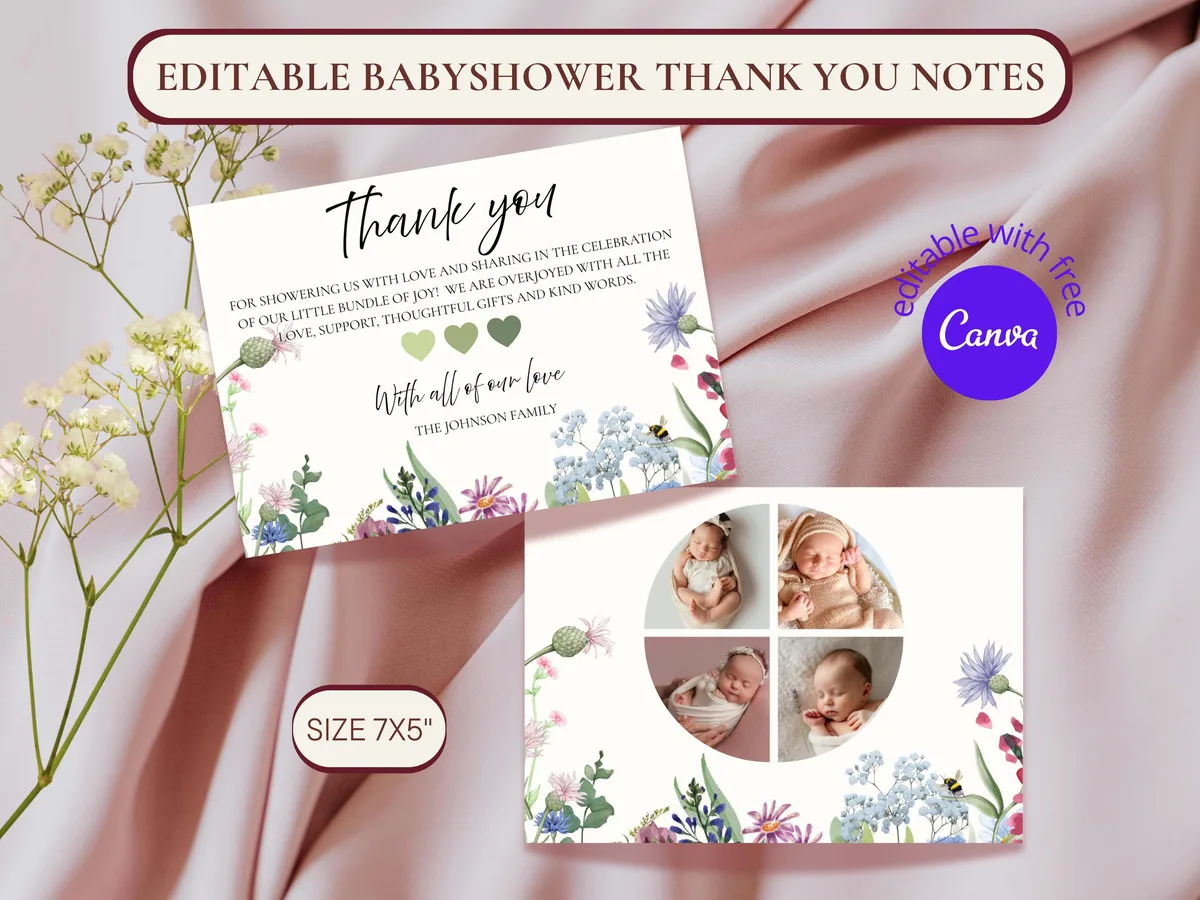 Wildflower Baby Shower Thank You Cards — preview 3